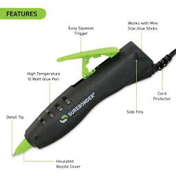 Surebonder Specialty Series Detail Tip Dual Temp Mini Hot Glue Pen, explanation of the features.