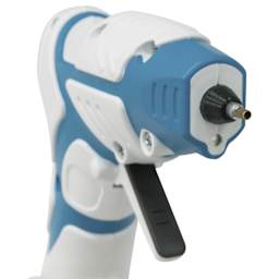 Studio Designs Mini Cordless Glue Gun - Blue and White - close-up of tip and trigger