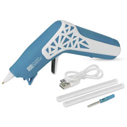 Studio Designs Cordless Glue Gun - Blue and White w/ Web Grip - contents