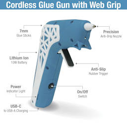 Studio Designs Cordless Glue Gun - Blue and White w/ Web Grip - component chart