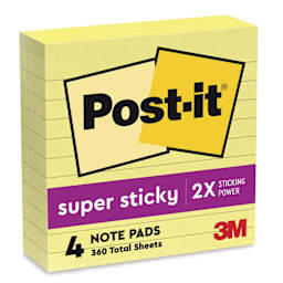 Post-it Super Sticky Notes - 4" x 4", Canary Yellow, Lined, Pkg of 4 - enclosed packaging