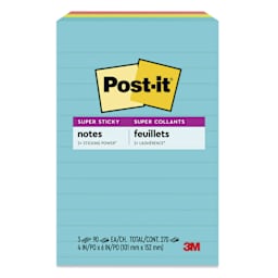 Post-it Super Sticky Notes - 4" x 6", Supernova Neons Collection, Lined, Pkg of 3, front of packaging