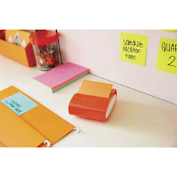 Post-it Super Sticky Notes - Pkg of 10, 3" x 3", Energy Boost Collection, Blank, Pop-up - sticky note dispenser sitting atop a desk