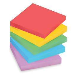 Post-it Super Sticky Notes - Pkg of 5, 3" x 3", Playful Primaries, Blank notepads stacked