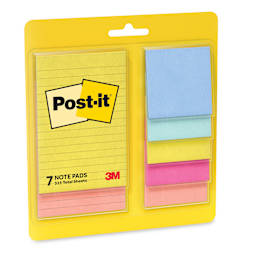 Post-it Super Sticky Notes - Pkg of 7, Assorted Sizes, Summer Joy Collection Assortment front of packaging