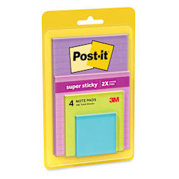 Post-it Super Sticky Notes - Pkg of 4, Assorted Sizes, Supernova Neon Collection Assortment front of packaging