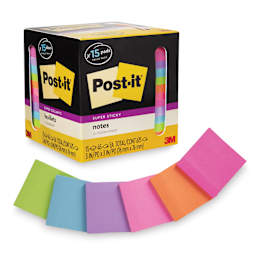 Post-it Super Sticky Notes - Pkg of 15, 3" x 3", Bright Colors, Blank front of packaging