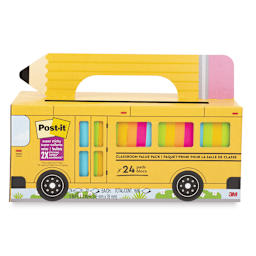 Post-It Super Sticky Notes School Bus Pack - Pkg of 24, Bright Colors, 3" x 3", Blank front of packaging