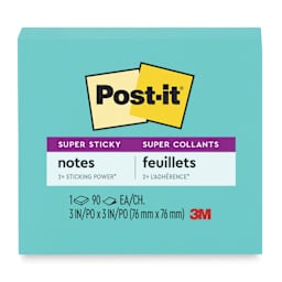Post-it Super Sticky Notes - Single Pad, 3" x 3", Aqua Splash, Blank front of packaging