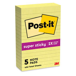 Post-it Super Sticky Notes - Pkg of 5, 4" x 6", Canary Yellow, Lined
