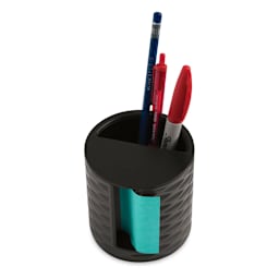 Post-it Pop Up Dispenser and Pen Holder - Dark Grey Dispenser accessorized with pens and pencils