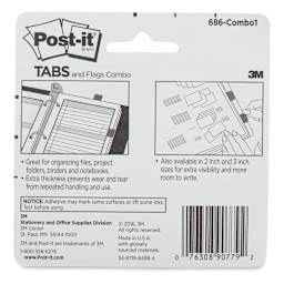 Post-it Flags and Tabs - Primary Colors, Pkg of 136 - back of package