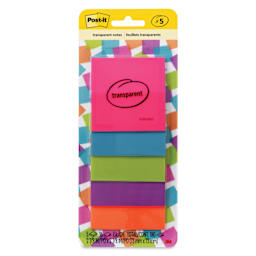 Post-It Transparent Notes - Pkg of 5, 2.8" x 2.8", Assorted front of packaging