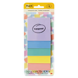 Post-It Transparent Notes - Pkg of 5, 2.8" x 2.8", Pastels front of packaging