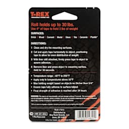 T-Rex Strong and Clear Mounting Tape - Clear, 1" x 60" - back of packaging