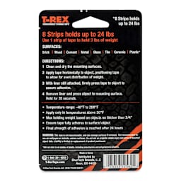T-Rex Extreme Hold Mounting Tape - Black, Pkg of 8, 1" x 3" - back of packaging