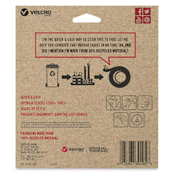 Velcro Brand ECO Collection Tape, White, 10 ft x 7/8", Back Of Package