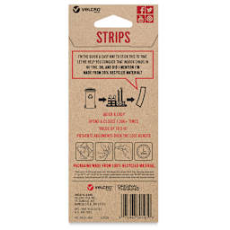 Velcro Brand ECO Collection Strips, White, Pkg of 8, 2-1/2" x 3/4", Back Of Package