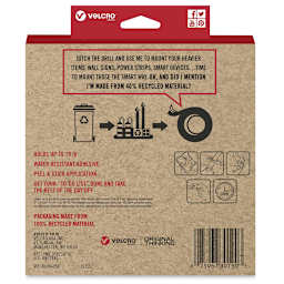 Velcro Brand ECO Collection Industrial Tape, Black, 8 ft x 1-7/8", Back Of Package
