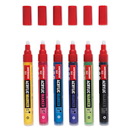 Amsterdam Acrylic Marker - Basic Colors, Set of 6, caps removed