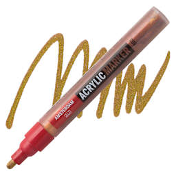 Amsterdam Acrylic Marker - Deep Gold, 4mm marker and swatch
