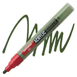 Amsterdam Acrylic Marker - Olive Green Deep, 4 mm marker and swatch