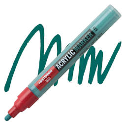 Amsterdam Acrylic Marker - Permanent Green Deep, 4 mm marker and swatch