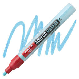 Amsterdam Acrylic Marker - Sky Blue Light, 4 mm marker and swatch