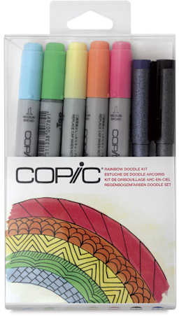 Copic Doodle Sets - Front of package of set of 7 Rainbow color markers and pens