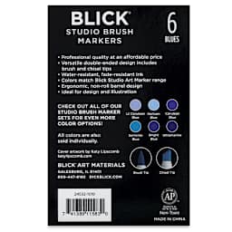 Blick Studio Brush Markers - Blue Colors, Set of 6 (Back of package)