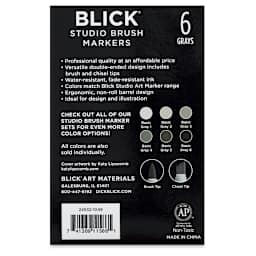 Blick Studio Brush Markers - Gray Colors, Set of 6 (Back of package)
