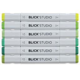 Blick Studio Brush Markers -  Green Colors, Set of 6 (Out of package)