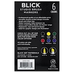 Blick Studio Brush Markers - Assorted Colors, Set of 6 - back of packaging
