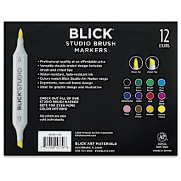 Blick Studio Brush Markers - Assorted Colors, Set of 12 - back of packaging