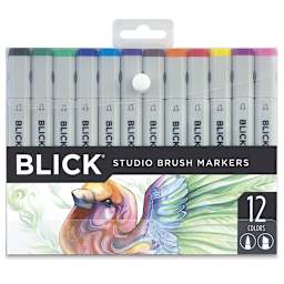 Blick Studio Brush Markers - Assorted Colors, Set of 12 - front of packaging