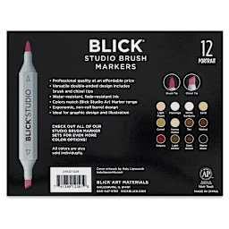 Blick Studio Brush Markers -  Portrait Colors, Set of 12 (Back of package)