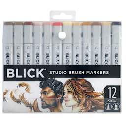 Blick Studio Brush Markers -  Portrait Colors, Set of 12. Front of package.