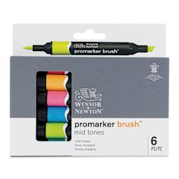 Winsor & Newton Promarker Brush Markers - Mid Tones, Set of 6, front of the packaging