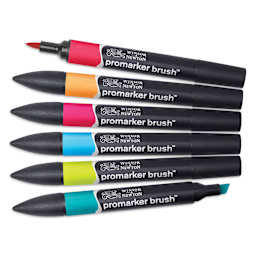 Winsor & Newton Promarker Brush Markers - Mid Tones, Set of 6, markers fanned out