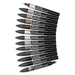 Winsor & Newton Promarker Brush Markers - Neutral Tones, Set of 12, markers fanned out