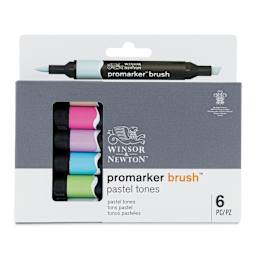 Winsor & Newton Promarker Brush Markers - Pastel Tones, Set of 6, front of the packaging