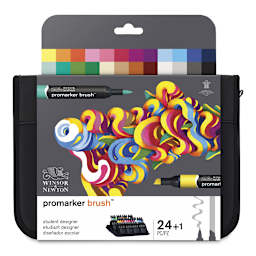 Winsor & Newton Promarker Brush Markers - Front of package of 24 pc Student Designer Colors Set