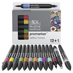 Winsor & Newton Promarker - Tattoo Tones, Set of 13, markers laid out
