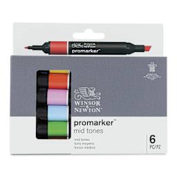 Winsor & Newton Promarkers - Mid Tones, Set of 6, front of the packaging