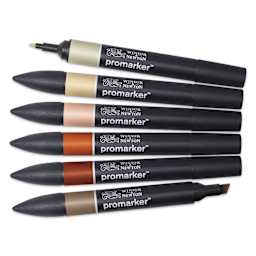 Winsor & Newton Promarkers - Earth Tones, Set of 6, laid out