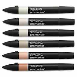 Winsor & Newton Promarker - Skin Tones 1, Set of 6, laid out with caps on