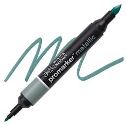 Winsor & Newton Promarker Metallic Marker - Green, swatch and marker