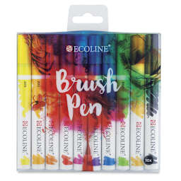 Royal Talens Ecoline Brush Pen Marker Set- Set of 10, Assorted Colors, shown in package
