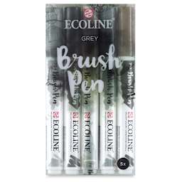 Royal Talens Ecoline Brush Pen Marker Set- 5 Grey Hues shown in package