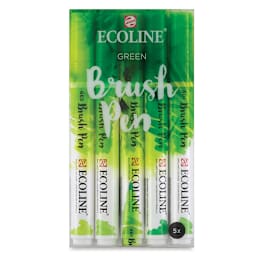 Royal Talens Ecoline Brush Pen Marker Set- 5 Green Hues shown in package